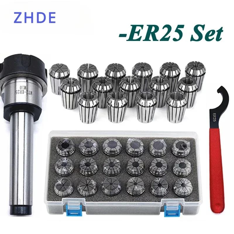 ZHDE ER25 Spring Clamps 9PCS MTA/MT4 MT3 MT2 ER25 M12 1PCS ER25 Wrench 1PCS Collet Chuck Morse Holder Cone For CNC Milling Lathe