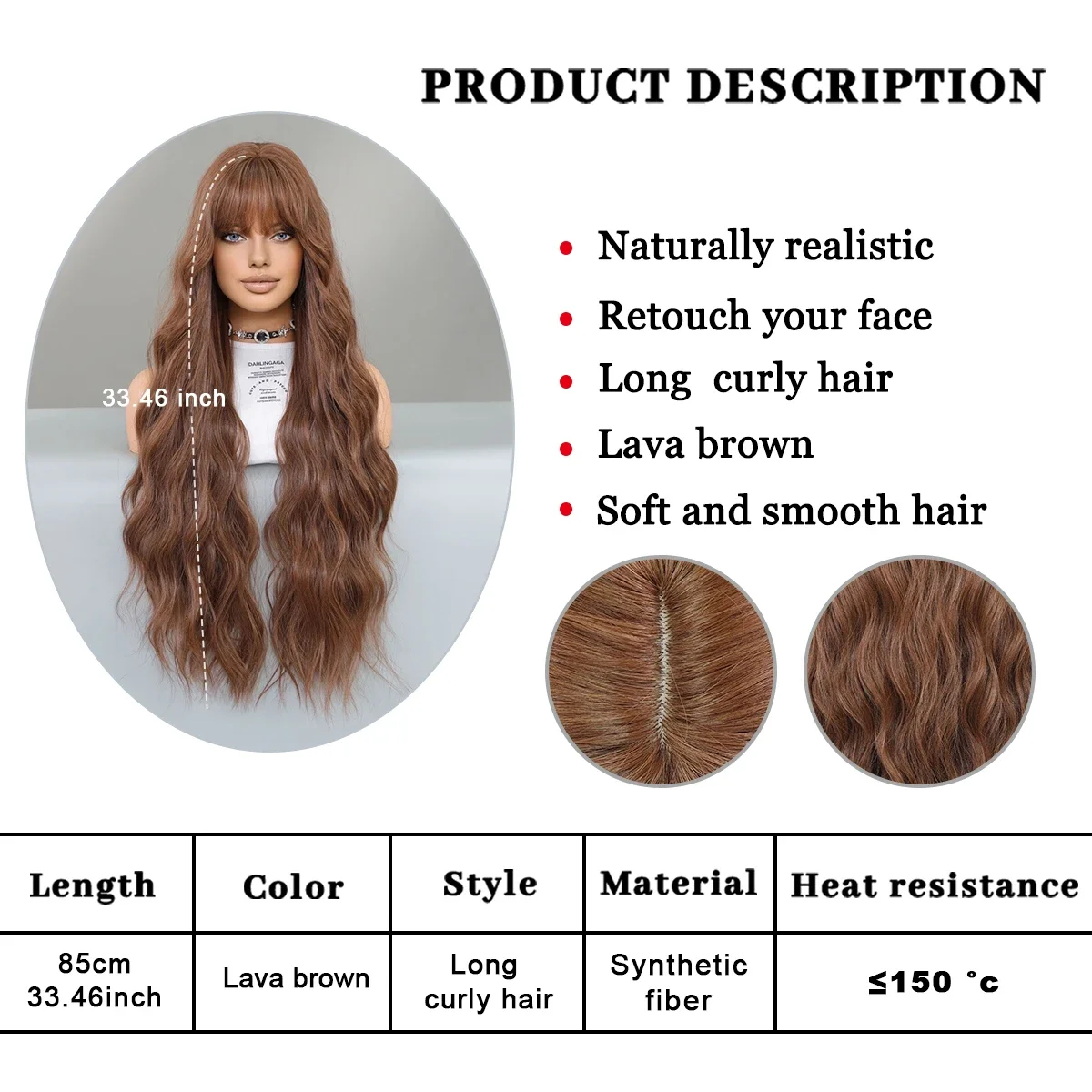 PARK YUN peluca larga ondulada roja y marrón para mujer, flequillo Natural, pelucas sintéticas populares, pelucas de Cosplay diarias resistentes al calor de 33 pulgadas