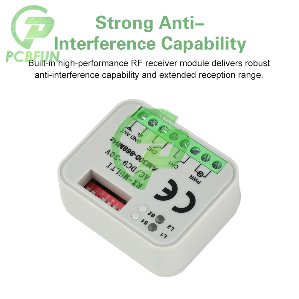 

Garage Door Remote Control RX Multi Frequency 300-868MHz 2CH Relay Module 12V 24V Compatible with 433.92MHz 868MHz Frequencies