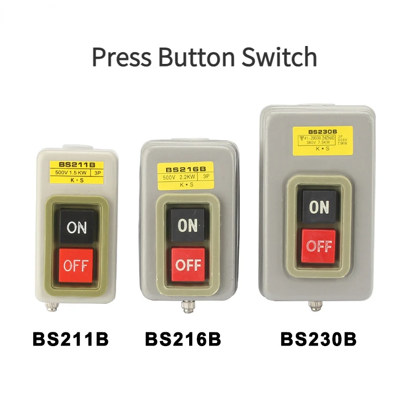 Power Control Button Switch Three-phase Latching Motor Start Button Press Switch BS211B BS216 BS230 10A 380V Start Stop ON-OFF