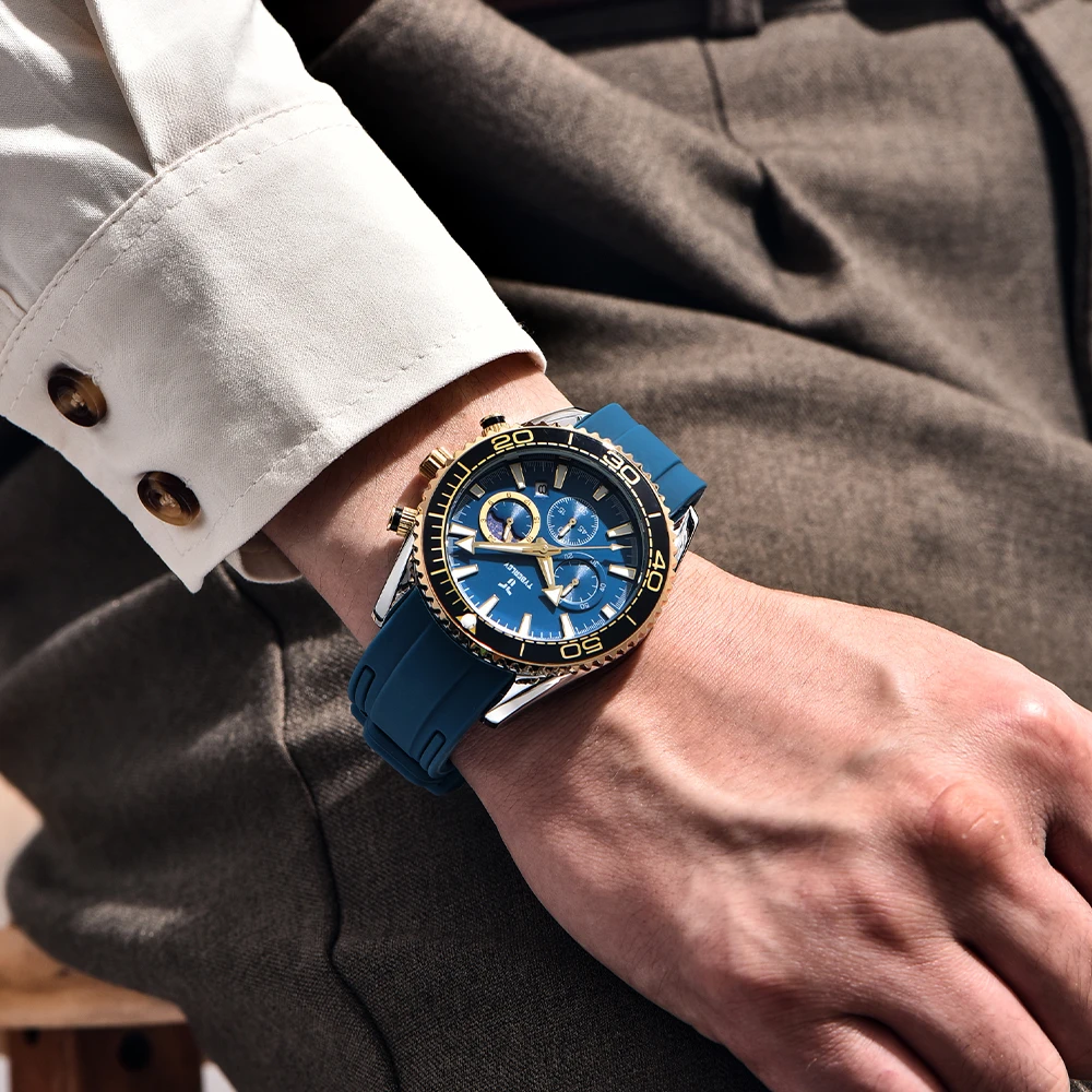 2026 new TYBERLEY 43MM men's watches top luxury moon phase men's quartz watch speed sports chronograph calendar watches for men view 2