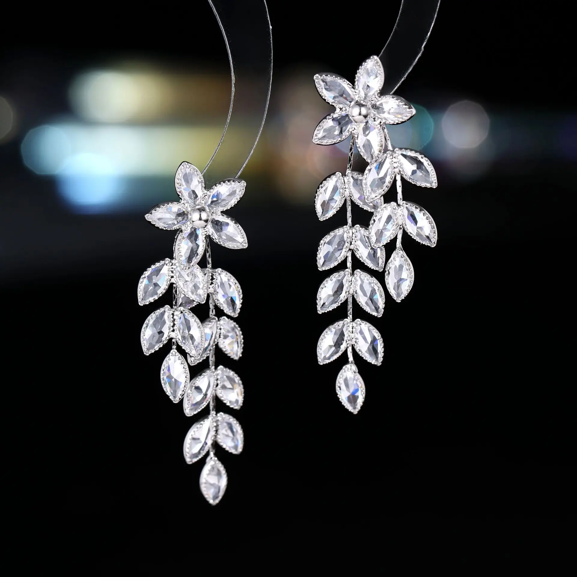 orecchini lunghi con nappa eaf s925, ago d'argento, zircone lussuoso e abbagliante, eleganti orecchini da sposa da donna