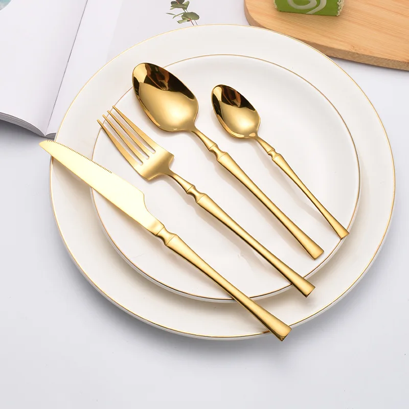 24pcs Upscale Gold Dinnerware Set Stainless Steel Tableware Knife Fork Coffee Spoon Flatware Dishwasher Safe Dinner Cutlery Gift