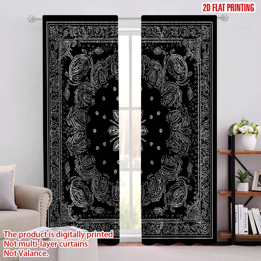 2pcs 2D flat printing Curtain Paisley Flower Bandana Digital Printed Polyester Drapes Birthday Party Perfect for Holiday
