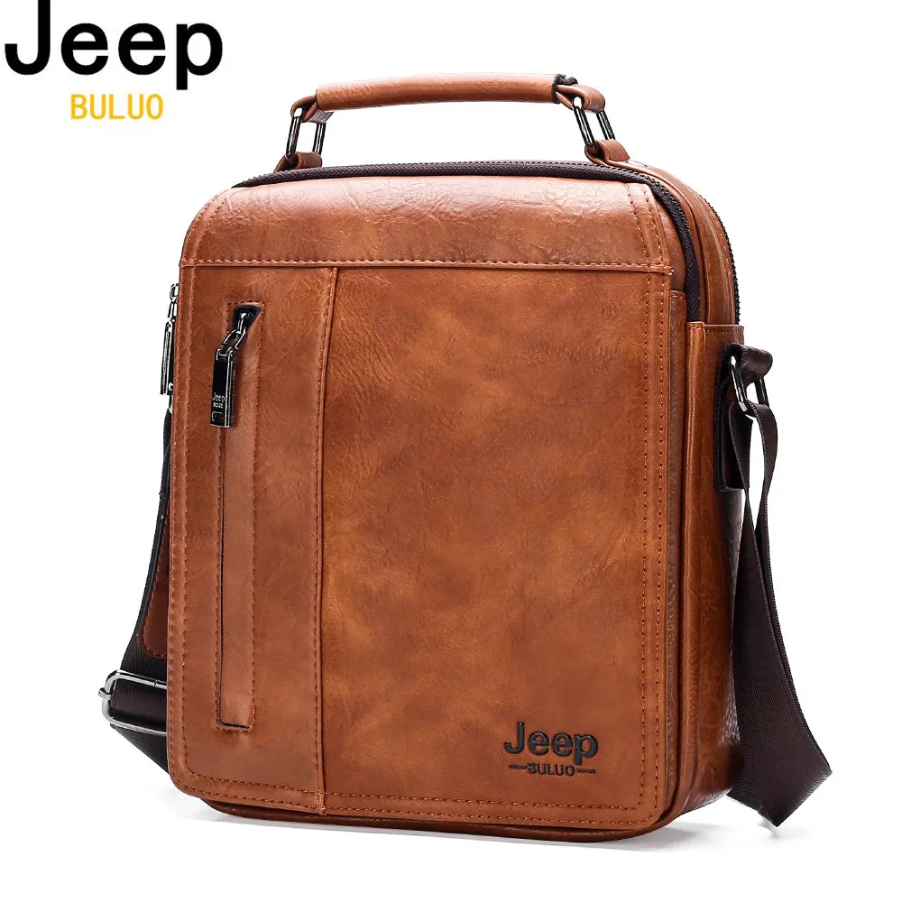 JEEP BULUO Brand Men's Messenger Shoulder Bag High Quality Fashion Split Leather Crossbody Man Bags Big Capacity For 9.7 In iPad