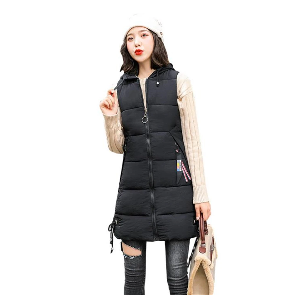 

Autumn Winter Long Cotton Vests Women Jacket Korean Hooded Sleeveless Coat Hot Sale Slim Warm Ladies Waistcoat 3xl Warm Gilet