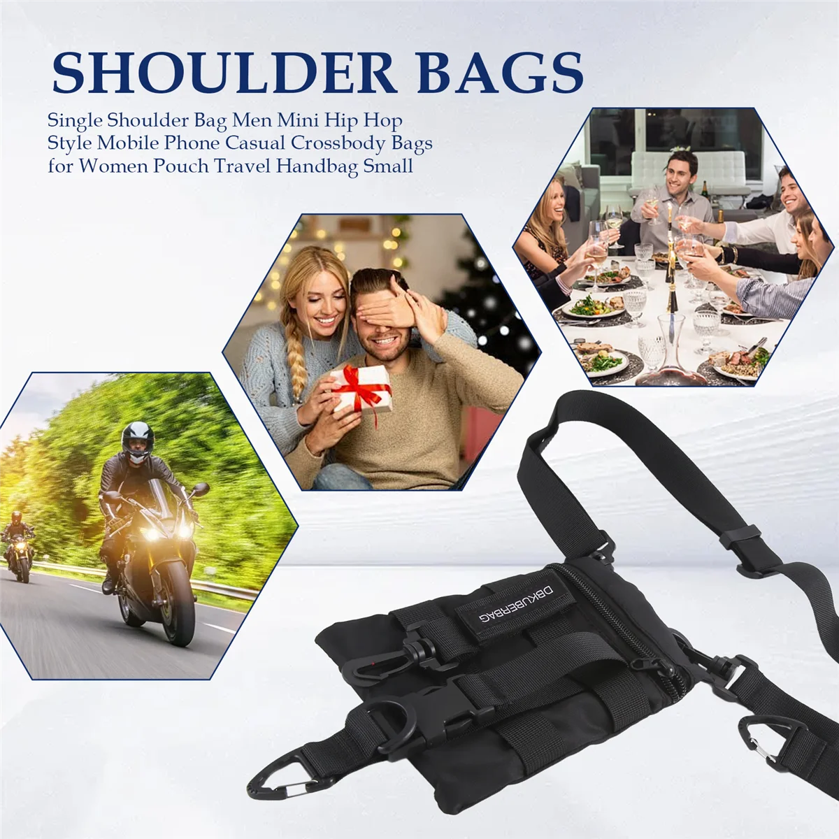 กระเป๋าสะพายข้าง ABQR สำหรับผู้ชาย สไตล์มินิฮิปฮอป ใส่โทรศัพท์มือถือ กระเป๋าสะพายลำลองสำหรับผู้หญิง กระเป๋าใส่ของเดินทาง กระเป๋าถือขนาดเล็ก
