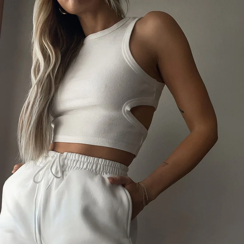 New Fashion Casual Short Y2k Tops Short Cut-out Sleeveless Vest Female Rib Tank Crop Top T Shirts for Women Slim Bottom Shirt