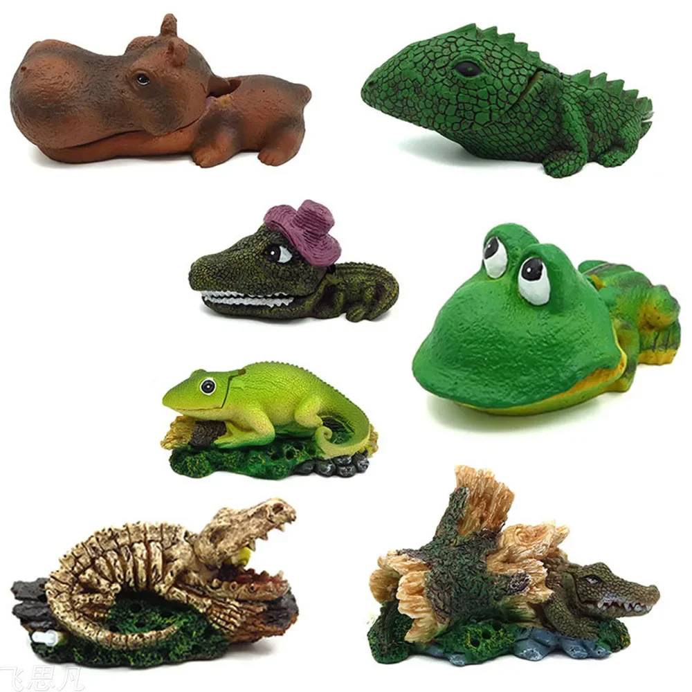 Resin Modern Movable Hippo Lizard Crocodile Aquarium Accessories Decoration for Fish Tank Novelty Gift