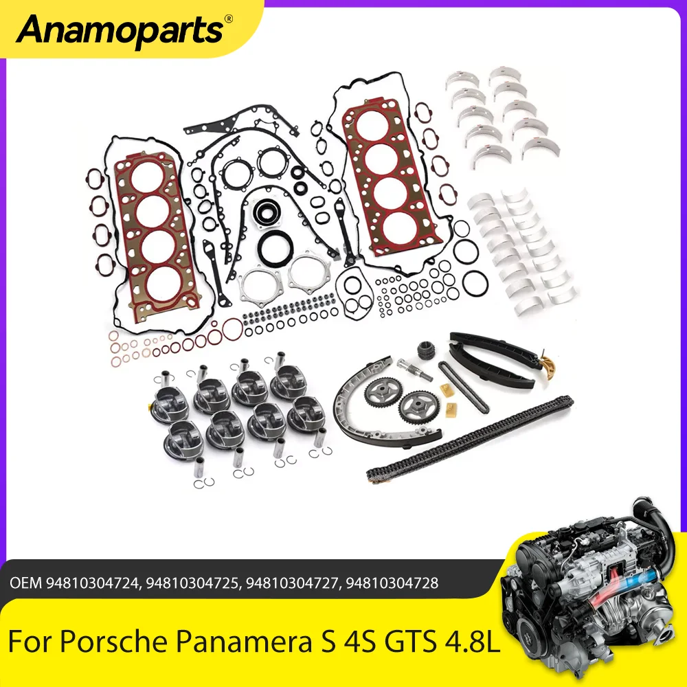 Engine Parts Overhaul Rebuild Gasket Set Piston Timing Chain Kit Fit 4.8 L M48 For Porsche Panamera Cayenne S 4S GTS 4.8L V8 Gas