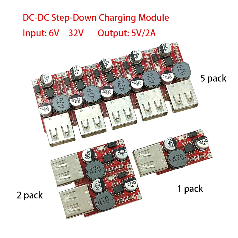 DC12V/24V to 5V 3A CAR USB Charger Module DC Buck Step Down Converter 1/2/5 Pack