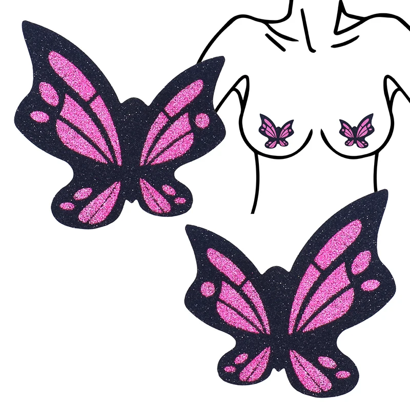 

10 pairs Butterfly Shape Pink Gelite Print Disposable Nipple Cover Tape Overlays on Bra Nipple Pasties Stickers for Women Female
