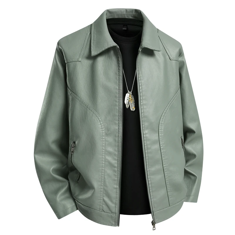 

Solid Color Straight-leg Men's PU Jackets Fashion Casual Lapel Leather Jacket Loose Collared Trendy Casual Motorcycle Tops 8XL