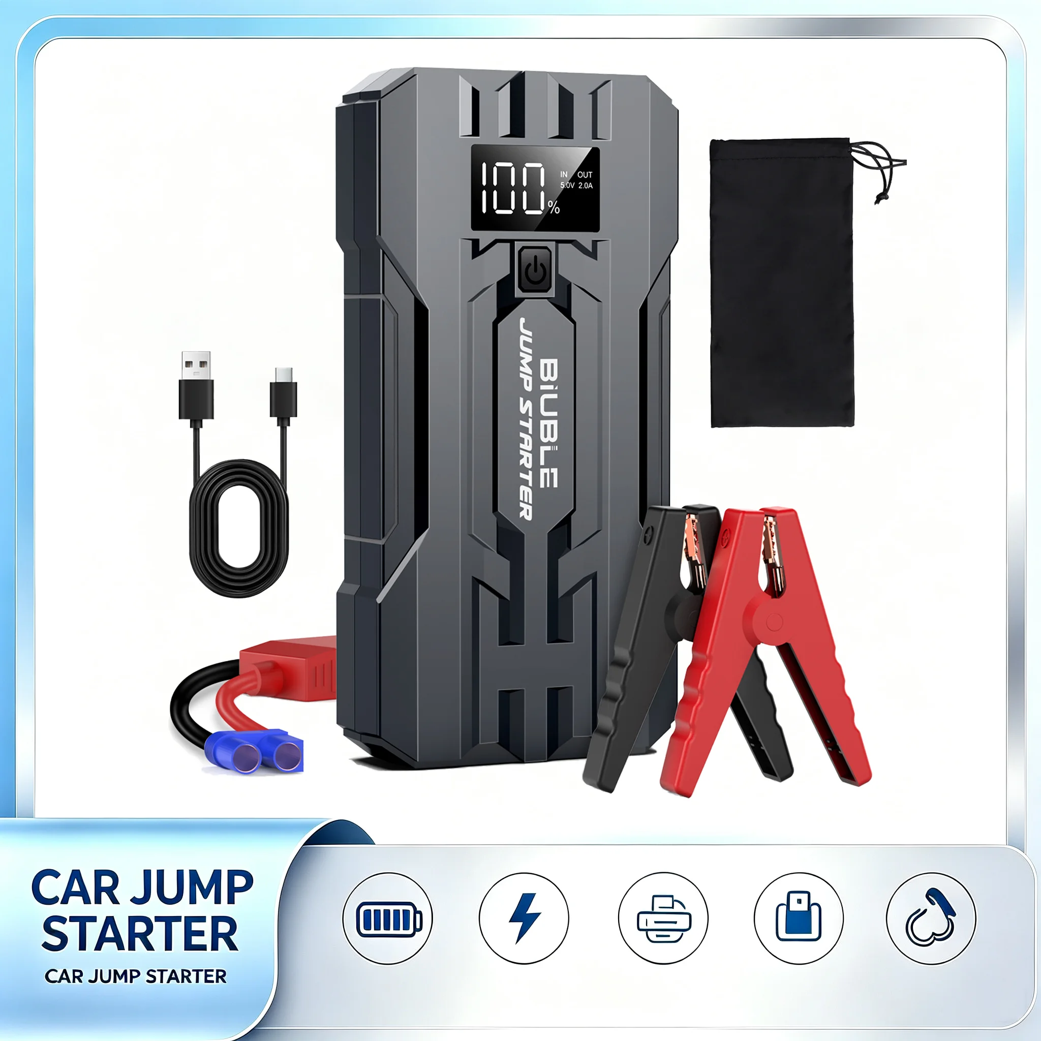 3000A Peak Car Jump Starter, 20000mAh Portable Power Supply, Car Battery Jump Starter, Portable Car Battery Jump Starter, Equipped with Smart Safety Jumper Cable, Includes LED Lighting and Safety Protection Functions - view 2