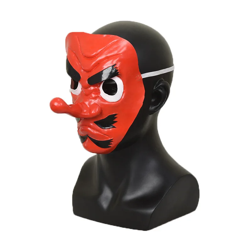 Anime Cosplay Mask Halloween Latex Full Face Mask with Red Long Nose 3D Party Costume Props