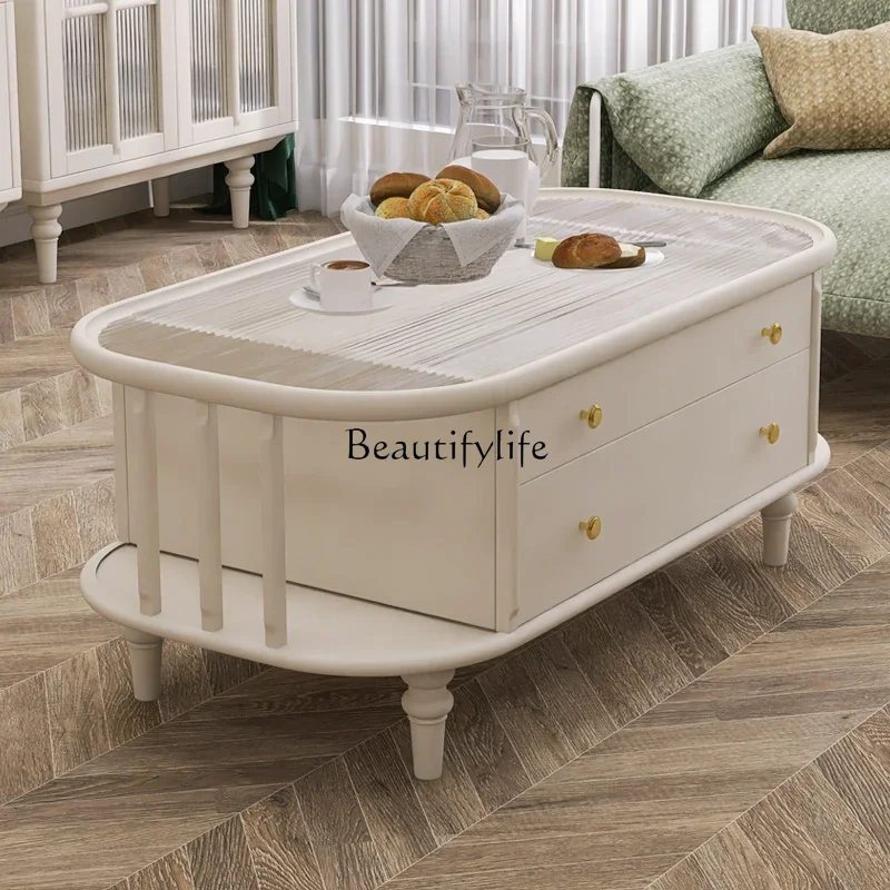 

ld14 American Style Solid Wood Coffee Table for Home Living Room Tea Table Cream Style Small Apartment