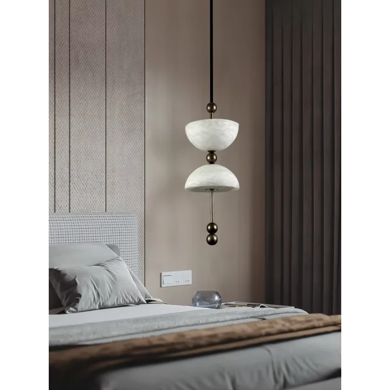Vintage Imitation Marble Pendant Light French Luxury Double Layer Chandeliers for Bedroom Bedside Dining Room Hotel Room Decor