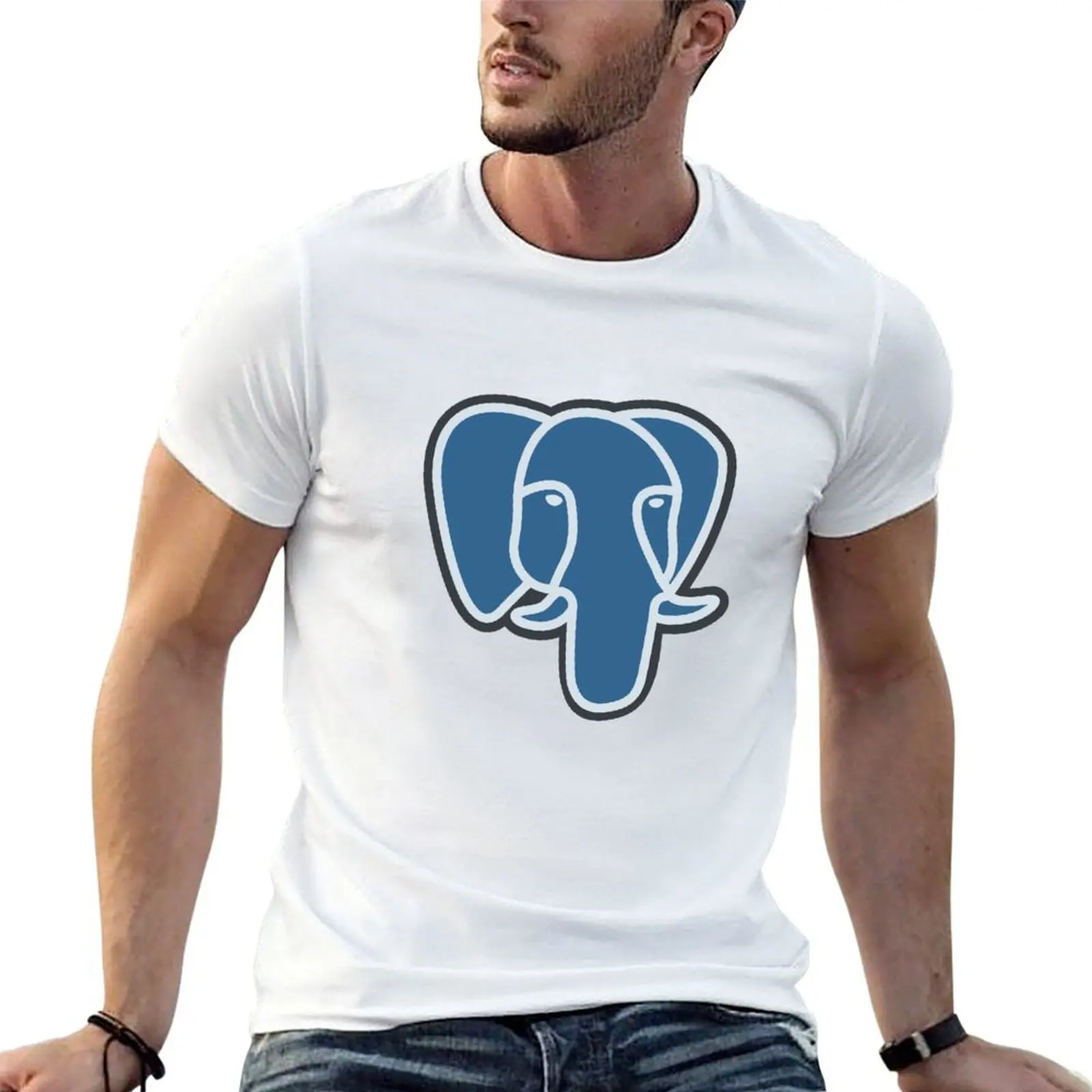 Футболка с мягким логотипом PostgreSQL, футболка с милым слоником, большая и высокая футболка с короткими рукавами