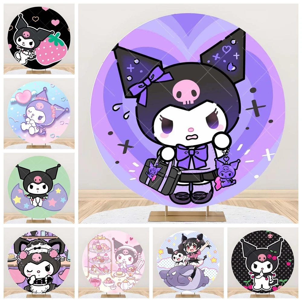 

Miniso Purple Cute Kuromi Girl Kids Baby Gifts Birthday Party Round Backdrop Custom Kid Room Photography Poster Decor Background