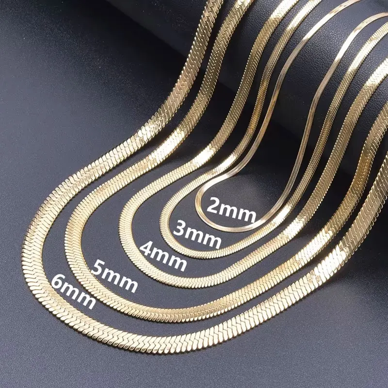 Colliers plats en acier inoxydable pour femmes, bijoux dorés unisexes, cadeaux pour la salle, 2mm, 3mm, 4mm, 5mm, 6mm de largeur, nouveau