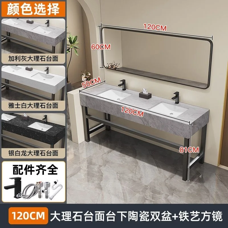 Modern Bathroom Cabinet Public Toilet Sink Double Ceramic Basin Marble Sink Integrated Floor Bathroom Cabinet Wash Furniture