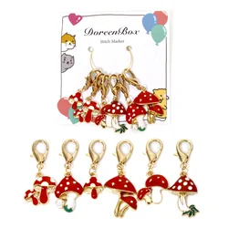 1 Set( 6 PCs/Set) Knitting Stitch Markers Enamel Mushroom Crochet Lock Needlework Crochet Latch For DIY Craft Marker 4.6cm x 2cm