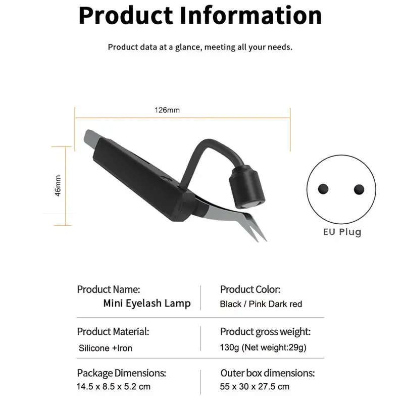 UV LED Tweezer Lamp For Eyelash Extensions UV Adhesive Curing Lamp Cure Faster Work Smarter EU Plug-B61B