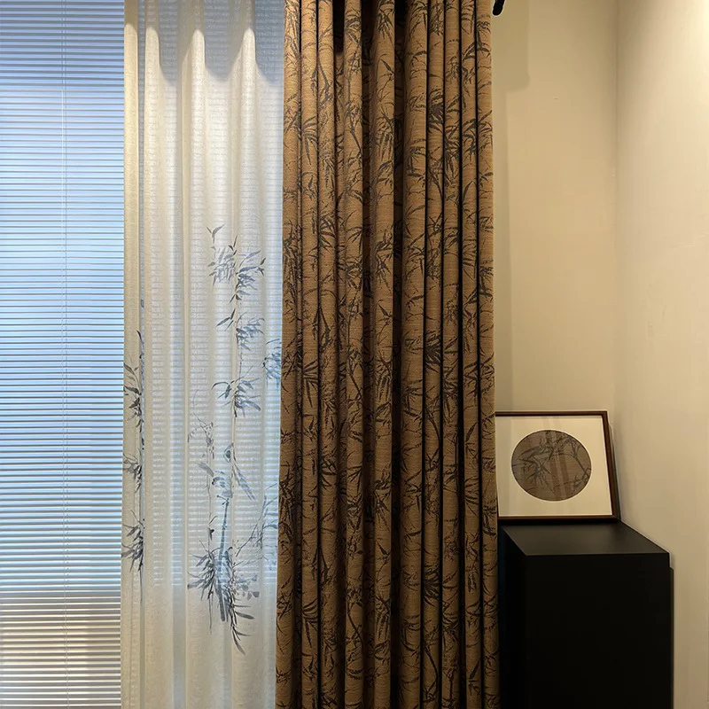 

Simple and Exquisite Cotton and Linen Color Woven Jacquard Retro Medium and Ancient Style Bamboo High-end Blackout Curtains
