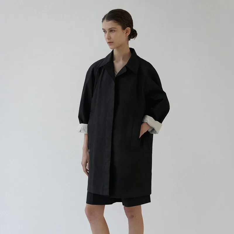 

Casual Long Sve Coat for Women Spring 2025 Korean Sle Organic Cotton Straight Cut Multi-Purpose Lapel Jaet