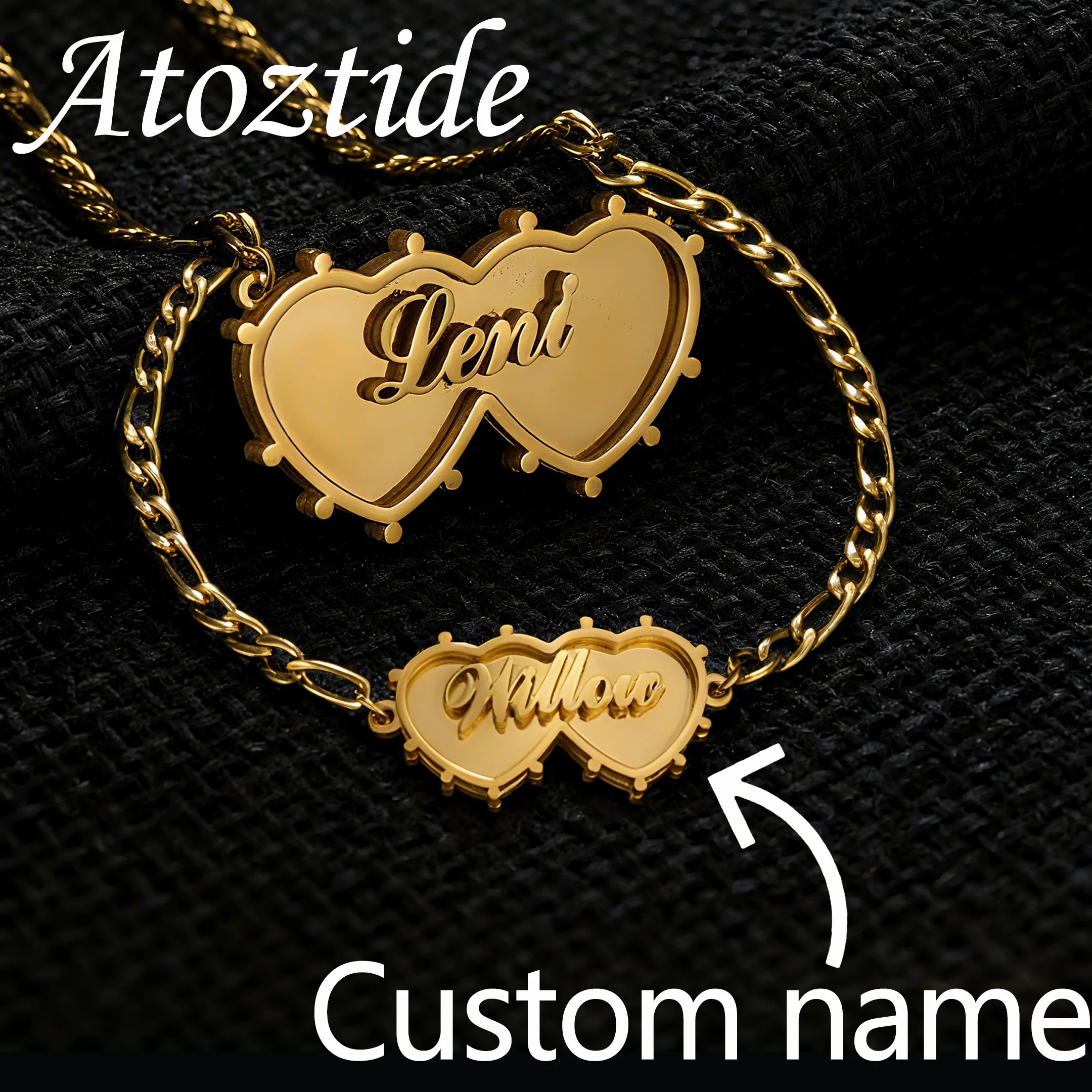 

Atoztide индивидуальное имя ожерелье браслет сварочное сердце комплект ювелирных изделий из нержавеющей стали для женщин пара Фигаро цепочка Рождественский подарок