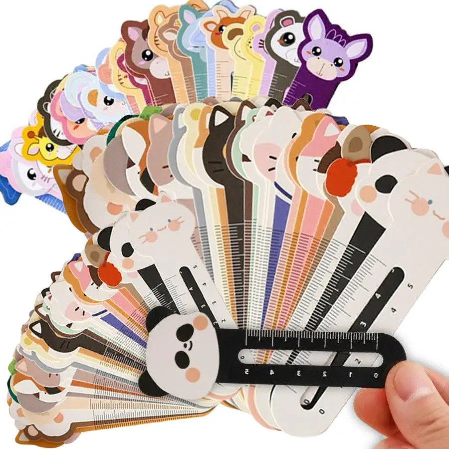 50/100/200pcs Cute Animal Shaped Bookmark Rulers, Dual‑Function Page Marker with Measuring Scale, Stationery for Reading, XJM