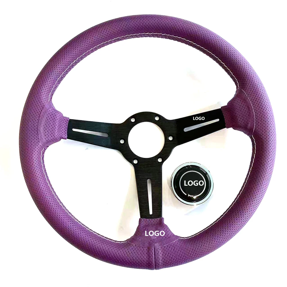 

Tiypeor 14inch 350mm Sport Purple Racing Microfiber Perforated Leather Drift Auto Steering Wheel