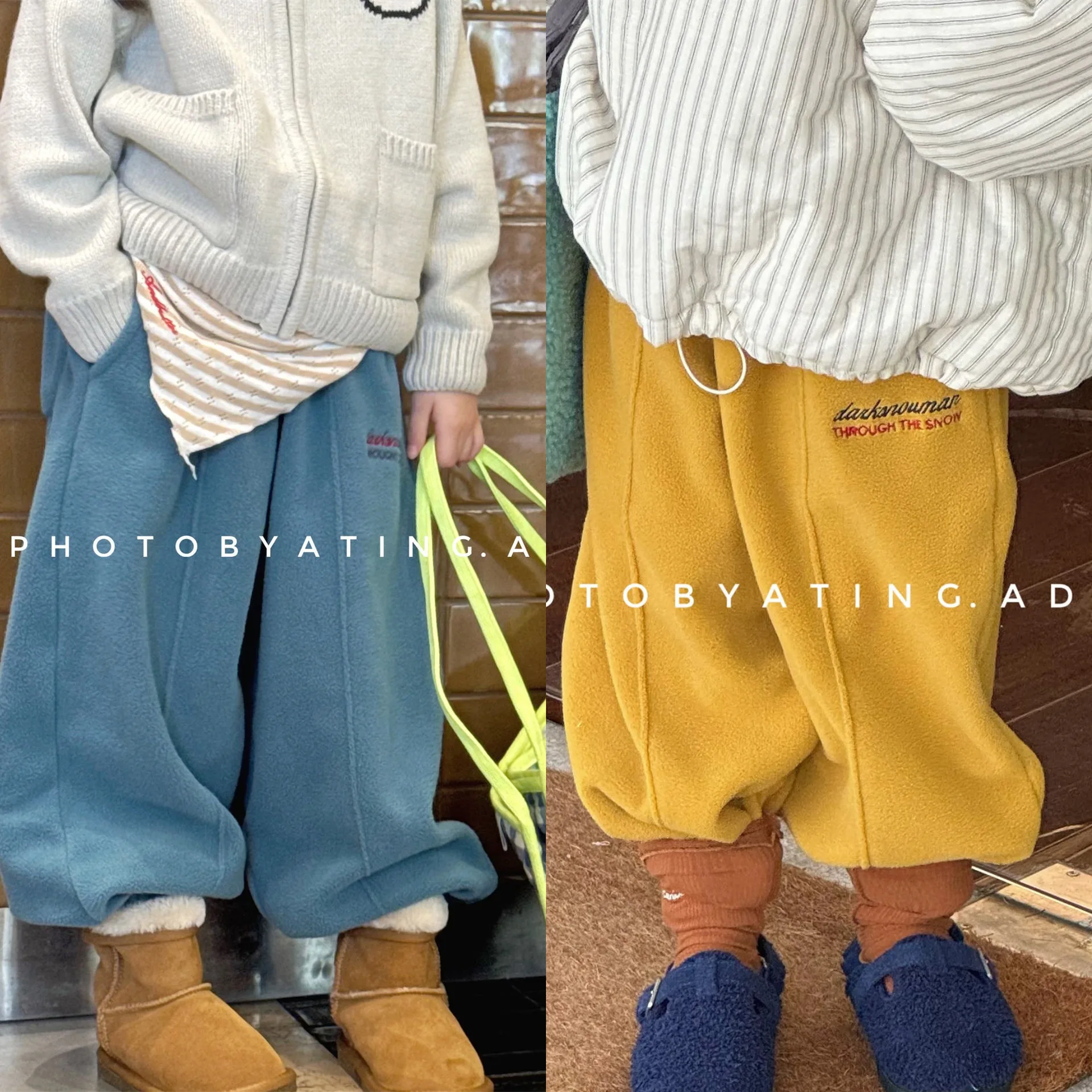 

2025 Autumn and Winter Clothing New Korean Winter Fleece Sport Pants Girls and Boys Casual Pants