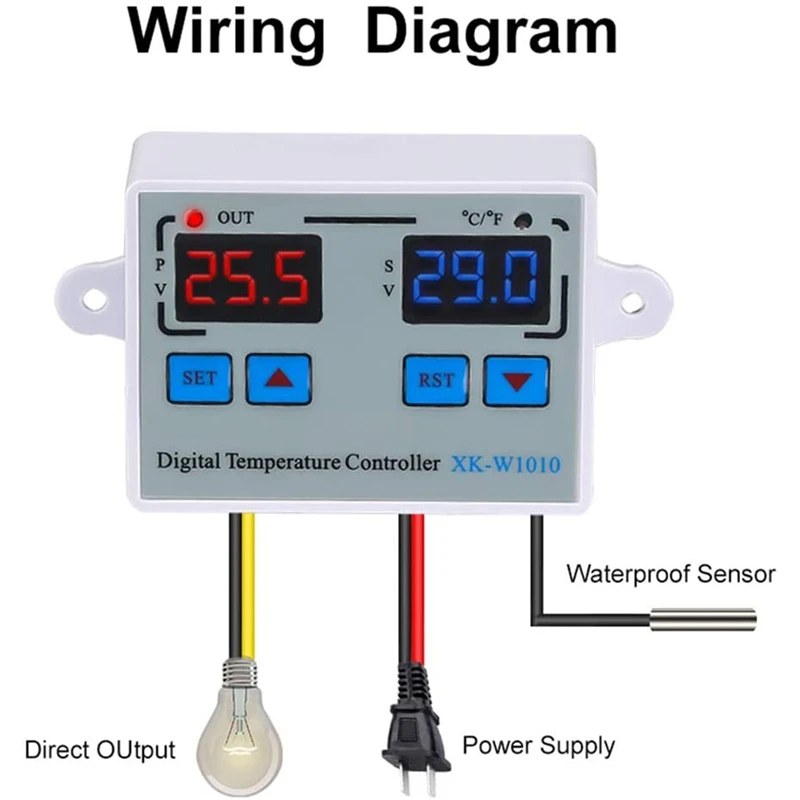 Digital LED Thermostat Digital Temperature Controller C/F For Incubator LED Relay 10A Heater XK-W1010