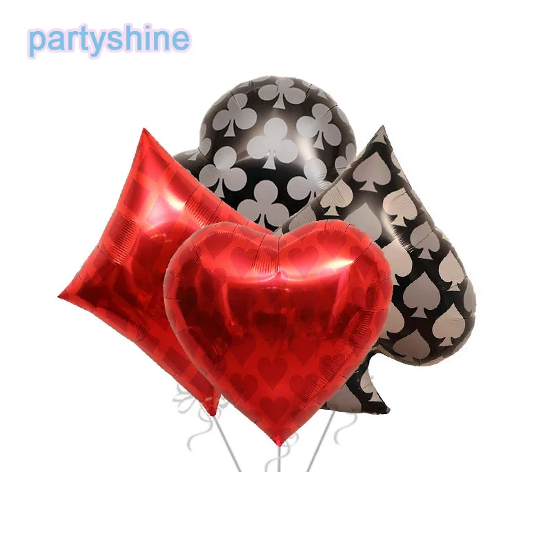 Spades Hearts Clubs Diamonds Foil Ballons  Gamble Playing Card Balloons For Adult Man Casino Birthday Party Decoraiotns