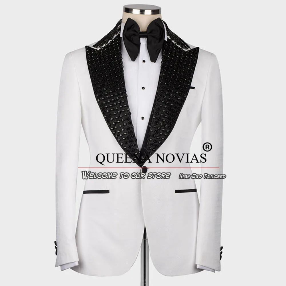 Luxury White Tuxedo With Stone Lapel Embroidery Jacket Pants 2 Pieces Boy Suits For Wedding Tailored Made Children Clothing 2024