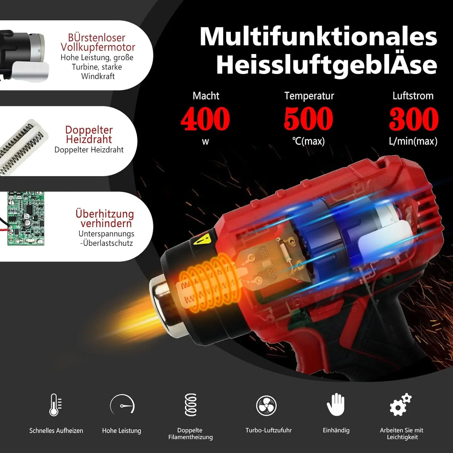Imagem -04 - Pistola de ar Quente sem Fio com Bicos 400w Envoltório Encolhível Proteção contra Sobrecarga Bateria Li-ion 18v sem Bateria