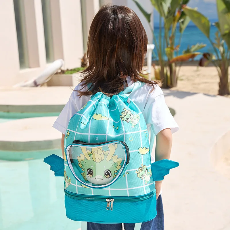 New Arrival Swim Bag Cartoon Animal Print Wet Dry Separation Large Capacity Backpack for Kids Swimming Beach Gear