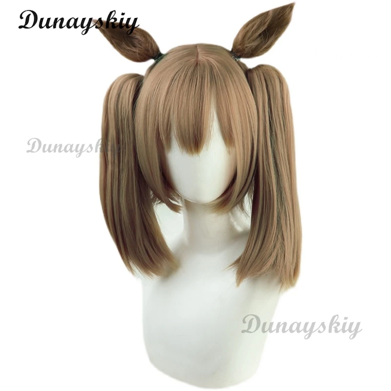 أنيمي جميلة ديربي الذكية الصقر شعر مستعار تأثيري مع آذان الحصان البني وذيل المرأة مقاومة للحرارة هالوين حفلة كرنفال الدعائم