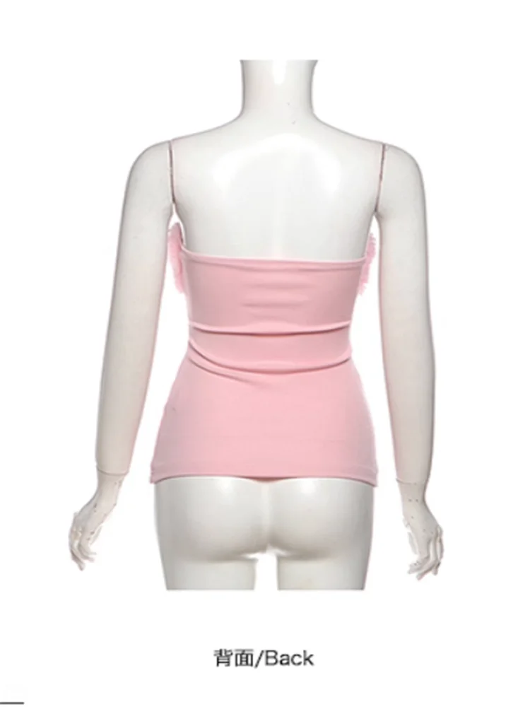 Pink Lady Fur Patchwork Two Pieces Sets Chic Strapless Slash Neck Slim Vest Top&Mini Plush Skirt Sweet Girl Sexy 2pc Dress Suits