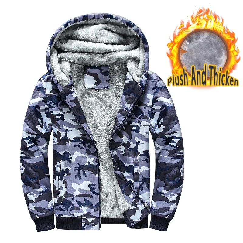 

2025 New Men's Zip Up Hoodie Camouflage Heavyweight Winter Sweatshirt Fleece Sherpa Lined Warm Jacket