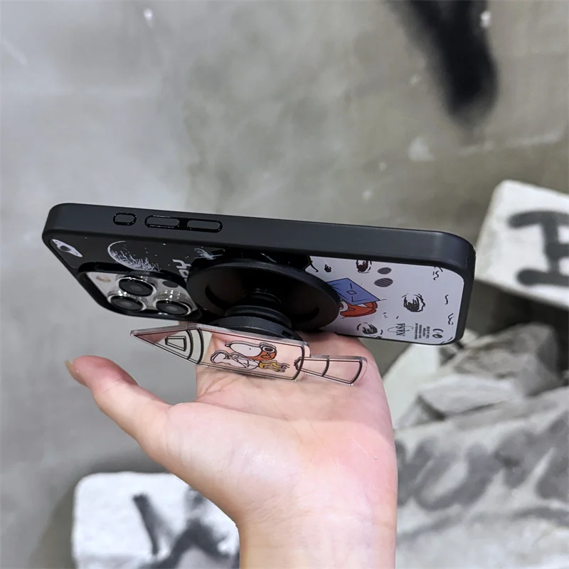 3D Astronaut Rocket Cute Snoopy Mirror Magsafe Wireless Charge Phone Case  For iPhone 11 12 13 14 15Pro Max Magnetic Stand Cover