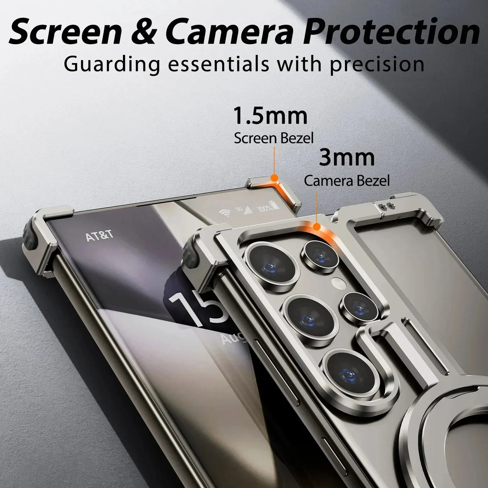 Magsafe Magnetic Metal Rimless Stand Phone Case For Samsung Galaxy S23 S24 Plus S24 Ultra Aluminum Alloy Shockproof Metal Cover
