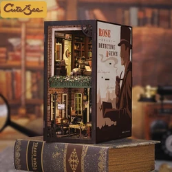 CUTEBEE-Kit de casa de muñecas en miniatura, libro Nook 3D, rompecabezas con luz táctil, cubierta de polvo, bricolaje, Booknook, juguete, regalos, agencia de Detective rosa