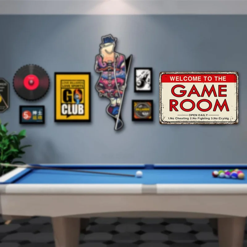 Pintura de ferro, acessórios e decorações eletrônicas para sala de jogos, arcade retrô, logobilliards, decorações de parede de teatro