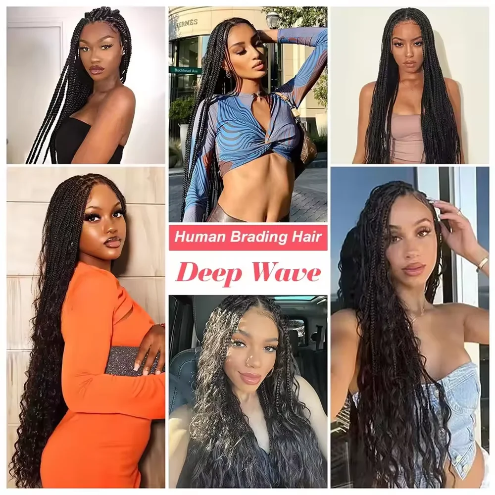 ضفائر بوهو شعر بشري شعر بوهو للتضفير بدون عقدة 100% شعر بشري مموج عميق شعر بشري شعر السائبة للتضفير للنساء