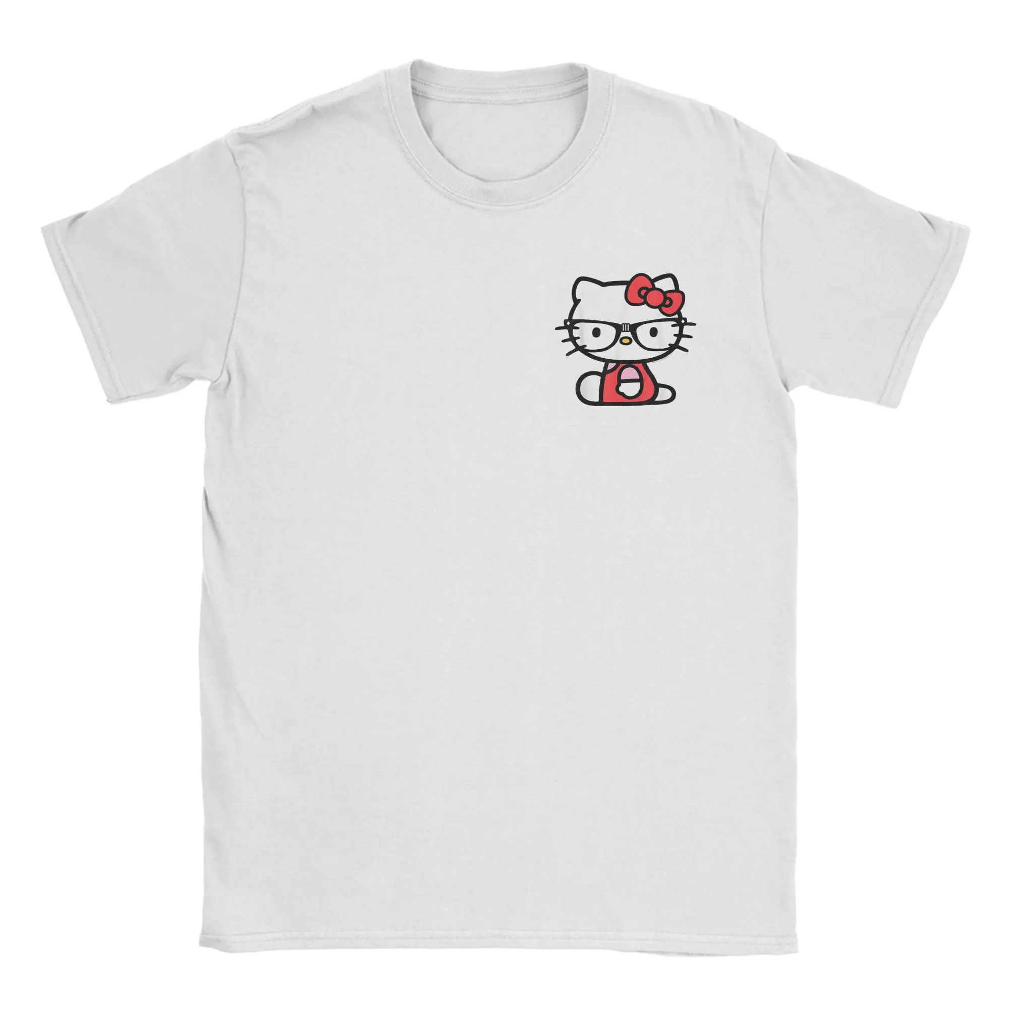 

Men T-Shirts Hello Kitty Nerd Glasses Unique 100% Cotton Tee Shirt Short Sleeve Japanese Cartoon T Shirt Round Neck merch Summer