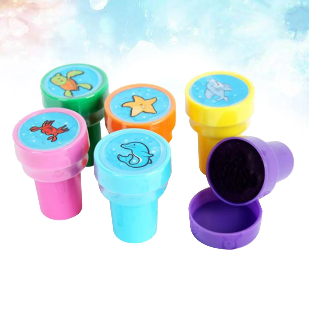 6 Pcs Plastic Stamps Sea Ocean Animal Creature for Kids School Prizes Learn Props Birthday Gift Party