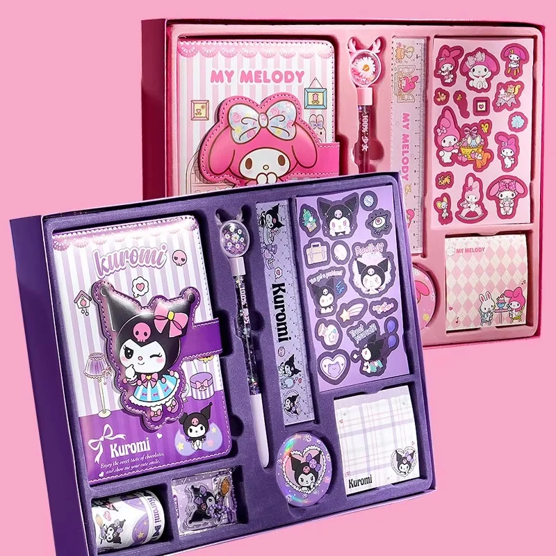 

Sanrio Stationery Set My Melody Kuromi Notebook Stickers Gel Pen Ruler sticky note badge Student School Supplies Kids Gift
