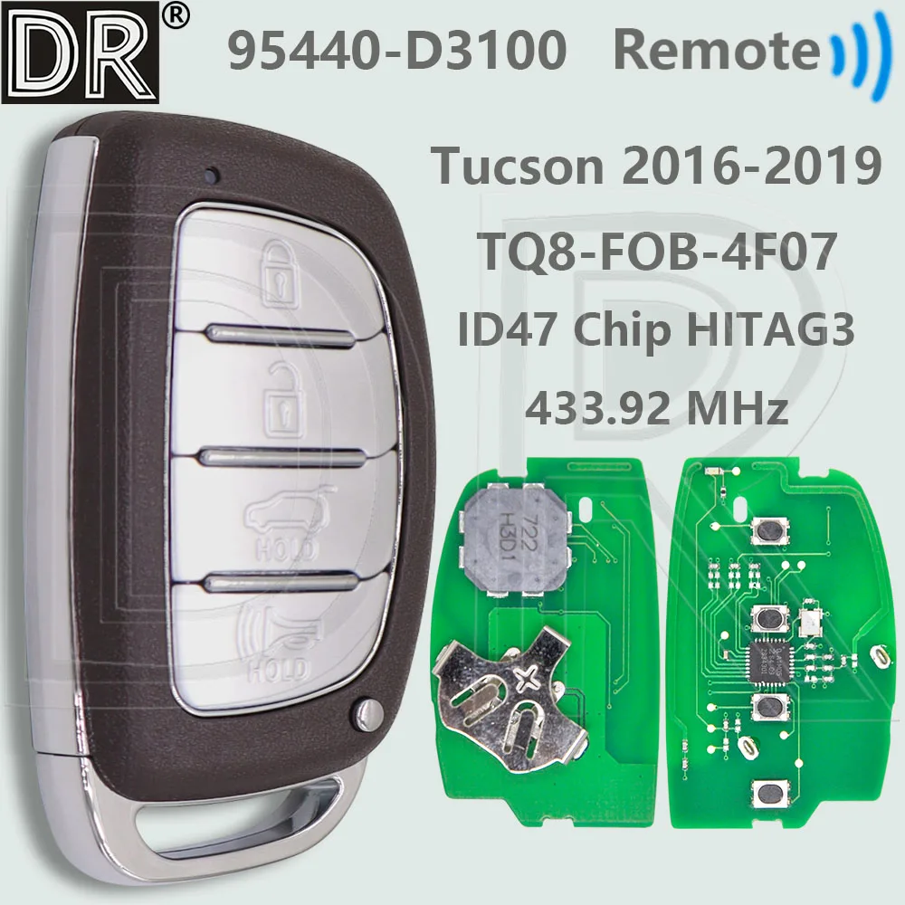 

DR 95440-D3100 ID47 Chip 433MHz TQ8-FOB-4F11 Proximity Car Remote Key For Hyundai Tucson 2016 2017 2018 2019